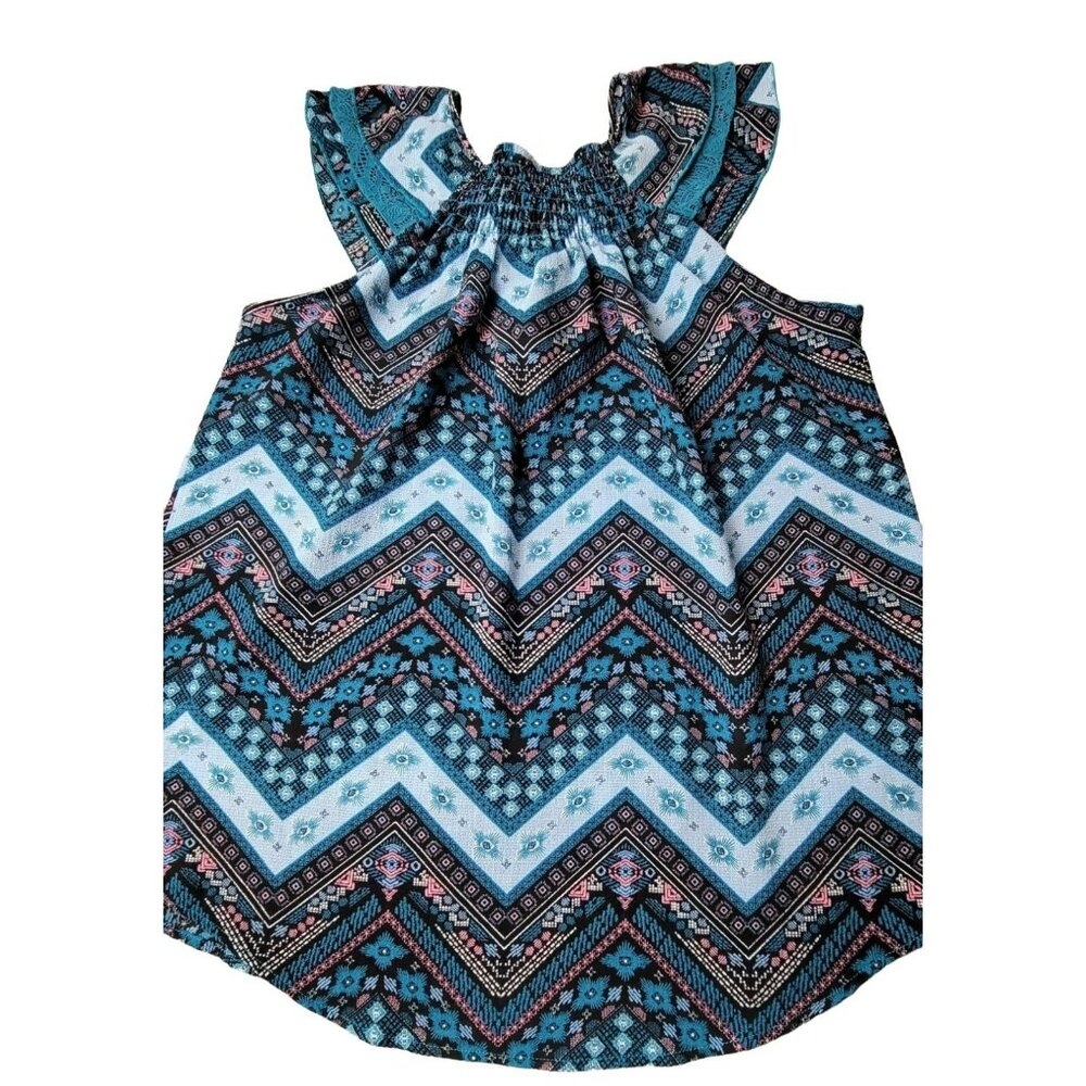 Babydoll Top Teal Print Sleeveless Fun Cool Summer Womans Size XL JH1042 - Picture 2 of 3